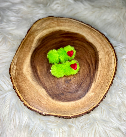 Green Fur Pom clips